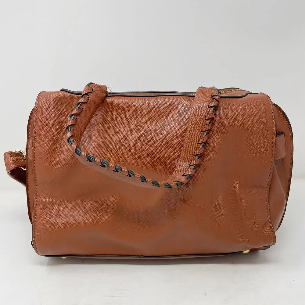Brown Top Handle Satchel Shoulder Bag Purse Faux Leather